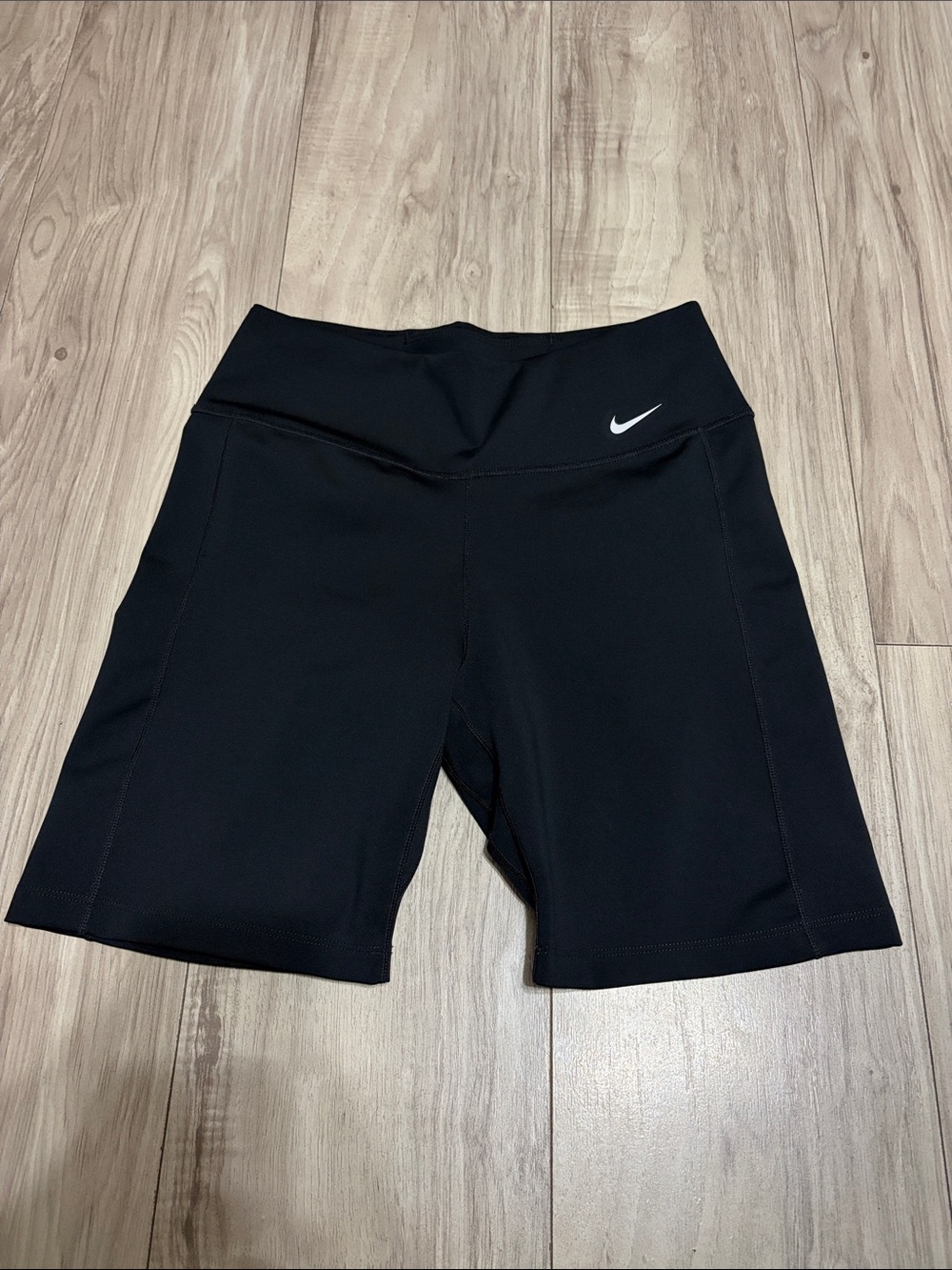 Nike Black Mid-Rise Bike Shorts with White Swoosh